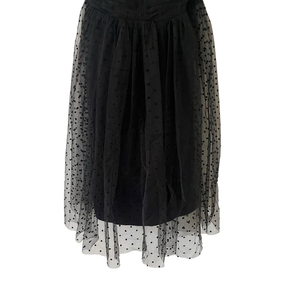 Self Portrait Strapless Black Polka Dot Tulle Midi Cocktail Dress Size 6 - Picture 9 of 10